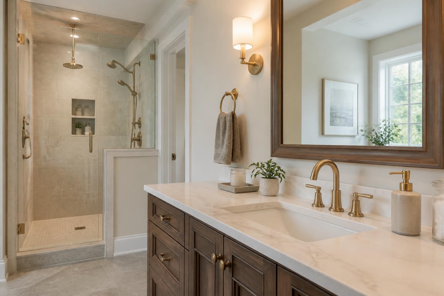 Modern bathroom and kitchen plumbing finishes with clean fixtures